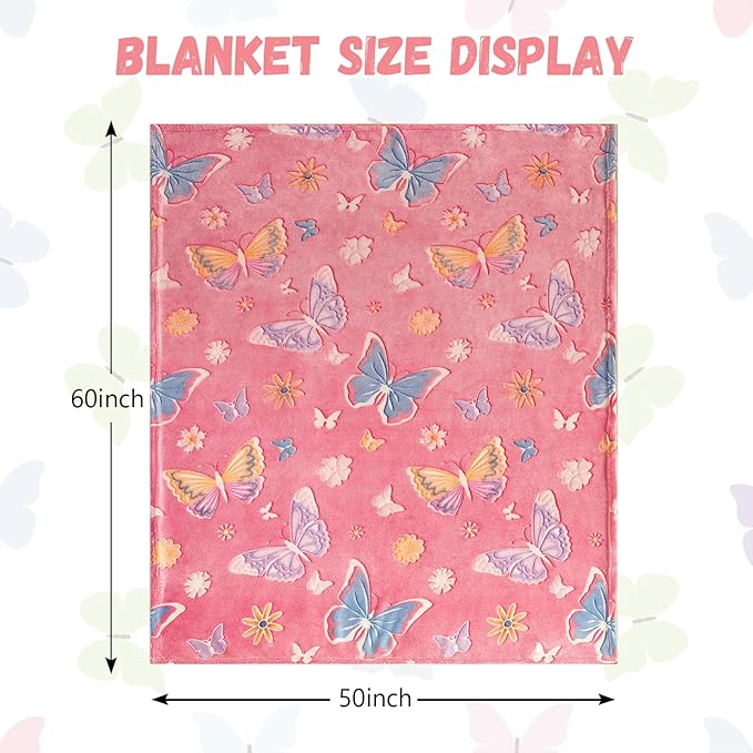 Glow in The Dark Blanket,Butterfly Gifts Toys for Girls, Birthday Presents Decor for Kids Age 3-14 Year Old Daughter Teen Child Toddler Luminous Christmas Bedroom Throw Blanket 50"x60"