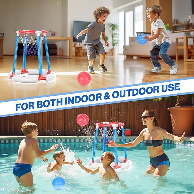 Pool Basketball Rim, Floating Pool Toy with 4 Balls and Pumps, Pool Basketball Game Outdoor Toy for Kids Adults Home Party Water Summer Toys