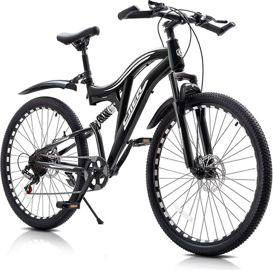 20/24 inch Kids Mountain Bike, Kids' Bicycles for Boys and Girls with Dual Full Suspension, 7-Speed Drivetrain, Dual Disc Brake, High-Carbon Steel Frame, Bike for Kids Outdoor Adventure