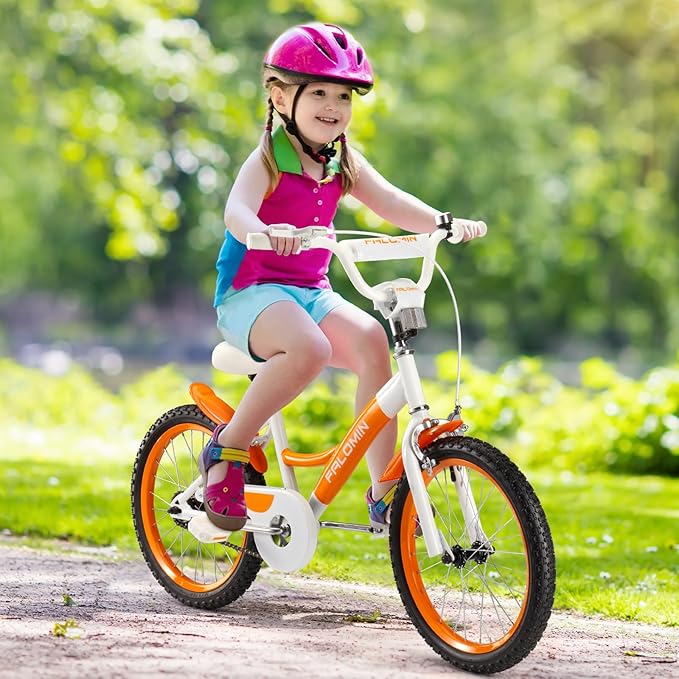 14/16/18 Inch Children’s Bike for Toddlers Kids Ages 3-9, Safe Non-Slip Tires, Removable Training Wheels, Coaster Brake, Easy Assembly, Perfect for Boys and Girls, Orange