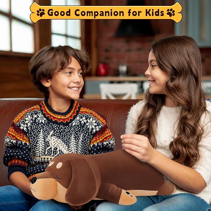 19'' Large Dachshund Dog Plush Stuffed Animal- Cute Weiner Dog Plush Pillow Plushies, Big Dachshund Plush Toy, Cute Hugging Weiner Dog Stuffed Animal, Birthday Gifts for Kids Girls Boys