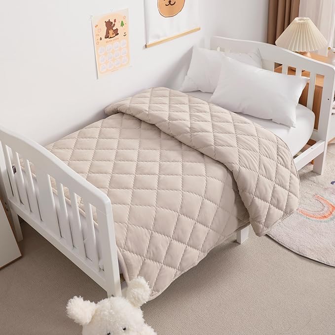 NTBAY Down Alternative Oversized Toddler Comforter, Super Soft and Warm Solid Color Baby Crib Quilted Blanket, 43x60 inches, Taupe