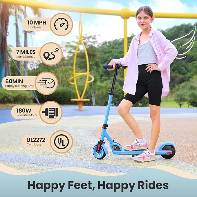 Caroma Electric Scooter for Kids Ages 6-14, 150W/180W Motor,10 MPH Max Speed & 7 Miles,Adjustable Height & Speed,Colorful Lights,LED Display,Foldable Kids Electric Scooter 132 Lbs Max Load