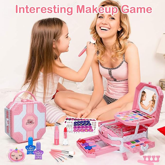 Kids Makeup Sets for Girls 5-8, 68 Pcs Kids Makeup Kit for Girls Non-Toxic Washable Real Cosmetic Set, Play Make Up Kit, Toddlers Birthday Gifts Princess Toys for 3 4 5 6 7 8 9 10 11 12 Year Old