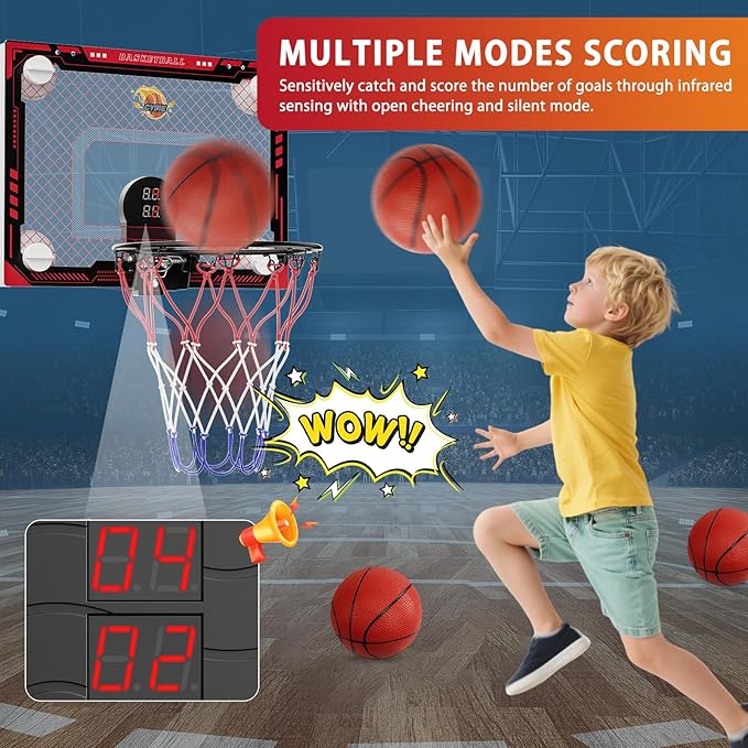 CYFIE Suction Cup Basketball Hoop, Indoor Mini Basketball Hoop with Sturdy Backboard/Electronic Scoreboard, Sound, 3 Balls, Basketball Toys Gifts Ideas for Kids Teens Girls Boys Gifts