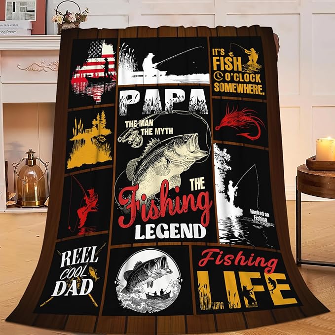 Fish Throw Blanket Fishing Stuff Gifts for Kids Girls Boys Adults Women Men Soft Cozy Warm Plush Fluffy Fuzzy Fleece Blanket Decor 60''X80''