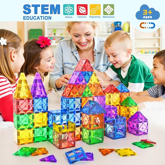 Soyee 102PCS Magnetic Tiles Building Blocks Stem Toys for 3+ Year Old Boys and Girls Montessori Toys Toddler Kids Gifts Parents Approved Sensory Toys