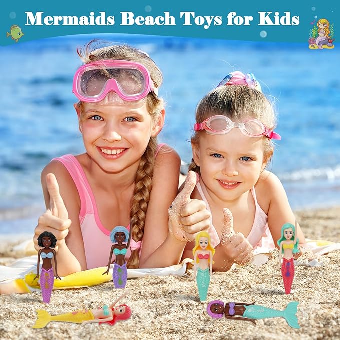 6 PCS Mermaid Dive Toys Set Sinking Pool Bathtub Games Dolls Colorful Underwater Diving Mermaids for Kids Girls Aged 3-12 Non-Repeating Designs for Swimming Skills Training Spring Summer Beach Fun