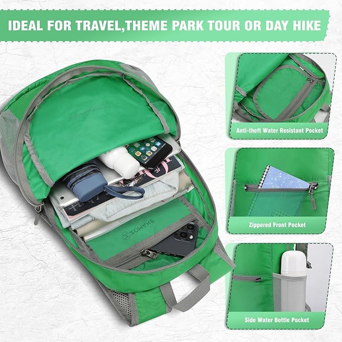 ZOMAKE Ultra Lightweight Hiking Backpack 20L - Packable Small Backpacks Water Resistant Daypack for Women Men(Grass green)