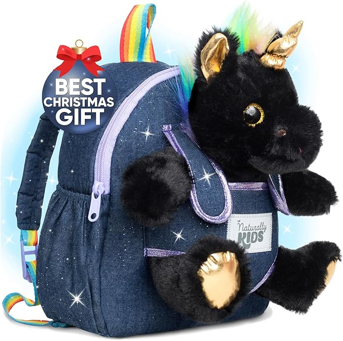 Naturally KIDS Black Unicorn, Gifts for 2 Year Old Girls, Gifts for 3 Year Old Girl, Toddler Unicorn Backpack