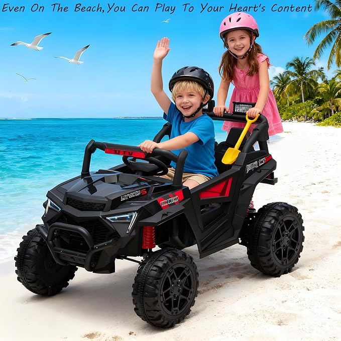 24v Ride On Toys for Big Kids,UTV 2 Seater Ride On Car for Kids,24 Volt Ride On Toys for Boys,W/Remote Control,LED,Music,Bluetooth,4 Shock Absorbers,Toddler 4 Wheeler,Electric Car for(Black)