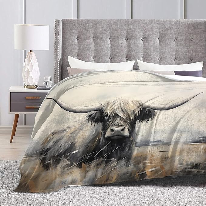 Highland Cow Throw Blanket - Farm Animal Gifts & Decor - Soft, Warm, Cozy Fleece - 50"x40"