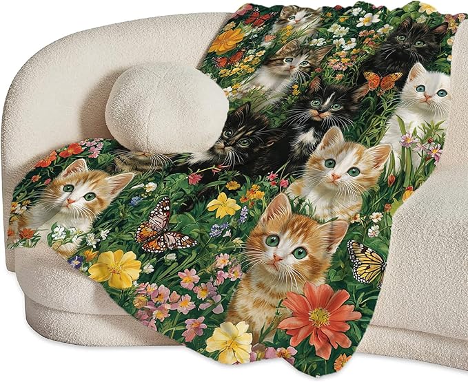 Cat Throw Blanket Ultra Soft Cozy Deer Flower Cats Blanket Fleece Fuzzy Plush Cat Lovers Decor Gifts for Women Girls Adults Couch Sofa 50"x40"