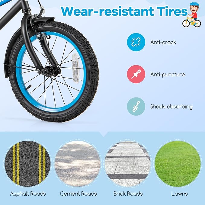 BABY JOY Colorful Macarons Kids Bike, 12 14 16 18 Inch Sporty Children's Bicycle with Training Wheels, Adjustable Handlebar & Saddle, Handbrake & Coaster Brake, Boys Girls Bike for 3-8 Years Old