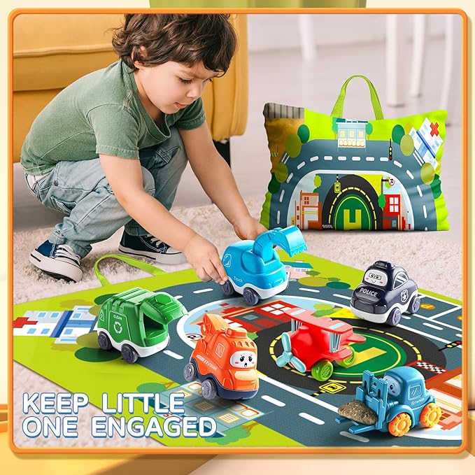 Big Cartoon Truck Car Toys for 1 Year Old Boy with Playmat/Storage Bag|Baby and Toddler Toys 12-18 Months & Age 1-2|1st Birthday for Baby Toys 1 Year Old