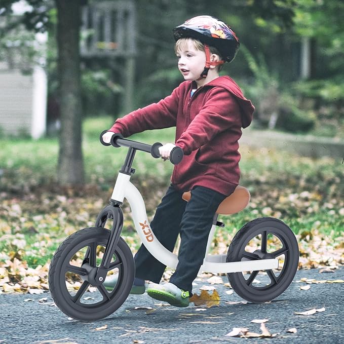 XJD Toddler Balance Bike 2 Year Old, 12 NCH No Pedal Bicycle for Girls Boys Ages 18 Months to 5 Years Old Toddler Training Push Bike Adjustable Seat (White)