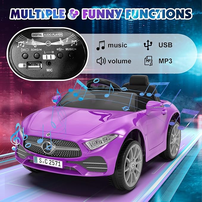 12V Kids Ride On Car with 2.4G Remote Control,Battery Powered Electric Car Ride On Vehicle Double Doors, 5 Point Safety Belt,LED Light (SC-Purple)
