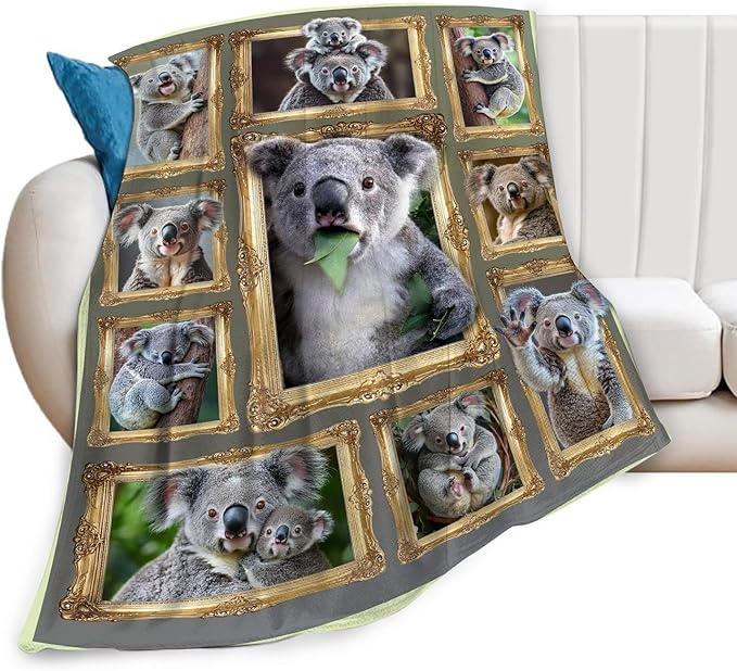 Koala Blanket Fleece Soft Warm Plush Cute Koala Throw Blanket Lightweight Plush Fuzzy Cozy Wild Animal Blankets for Kids Adult Suitable for Couch Sofa Bed 60"X50"