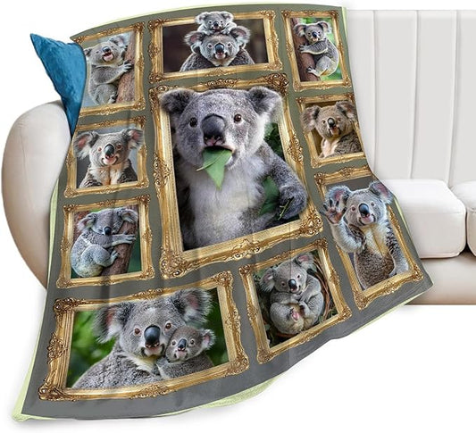 Koala Blanket Fleece Soft Warm Plush Cute Koala Throw Blanket Lightweight Plush Fuzzy Cozy Wild Animal Blankets for Kids Adult Suitable for Couch Sofa Bed 80"X60"