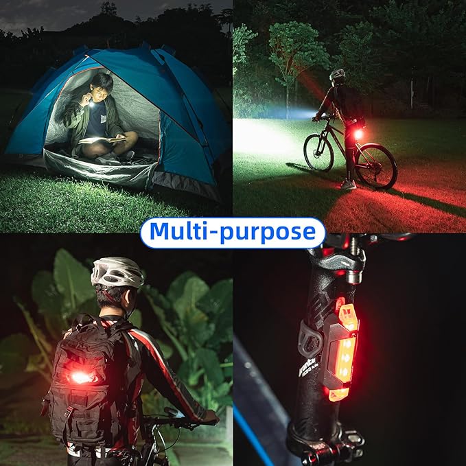 WUBEN B2 Rechargeable Bike Light with Taillight, 1300 High Lumen LED Bike Flash Lights Type-C Rechargeable, Bike Headlight with 6 Modes & IP68 Waterproof for Outdoor, Night Riding(high Endurance)
