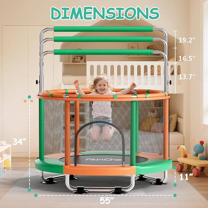 55" Toddler Mini Trampoline for Kids, Indoor Outdoor Toys with Swing, 440lbs Baby Kids Trampoline, Gymnastics Bar, Birthday Gifts for Boy Girl Age 1-8