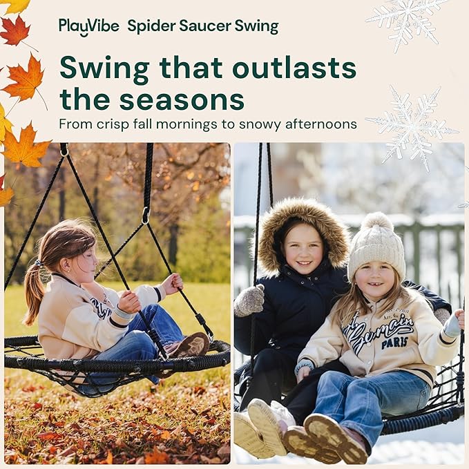 PLAYVIBE Spider Web Tree Swing - 40-Inch Black Saucer - 440 lb Capacity & 900D Oxford Waterproof Fabric - Heavy-Duty Steel Frame & Hanging Straps - Outdoor Swing Set Accessories - for Toddlers