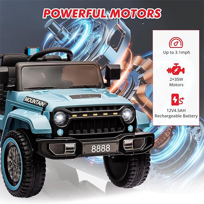 12V Kids Ride-on Truck with Parent Remote Control,All-Terrain Electric Car with Twin 35w Motors, 3 Speeds & Spring Suspension,LED Lights for Fun Night Drives,Ideal Gift for Boys & Girls