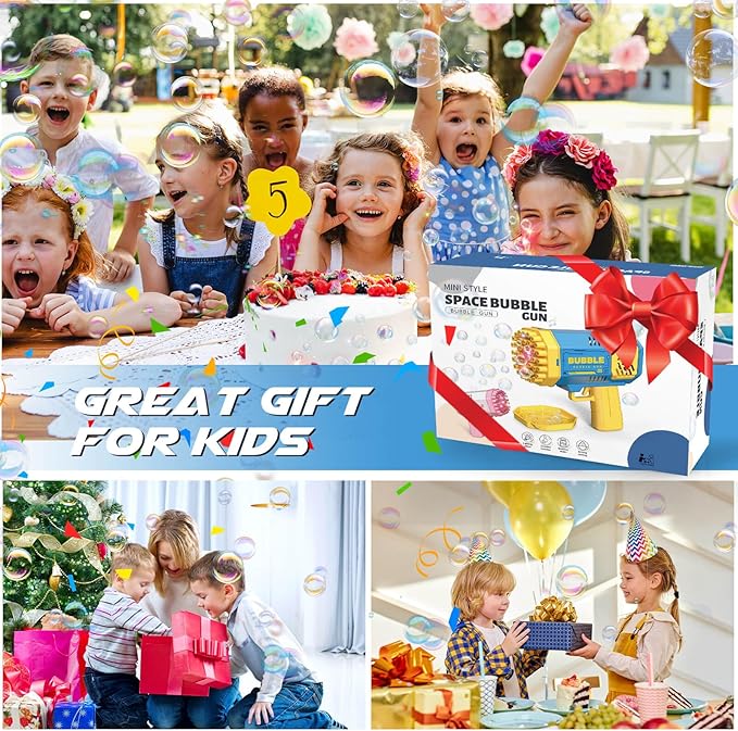 Dolanus Bubble Gun 2 Pack with 2 Bottles Bubble Solution, 40-Hole Light Up Dip Bubble Machine for Kids, Bubble Toy for 3 4 5 6 7 8 Years Old Boys Outdoor Indoor Kid Birthday Wedding Party(2*Blue)