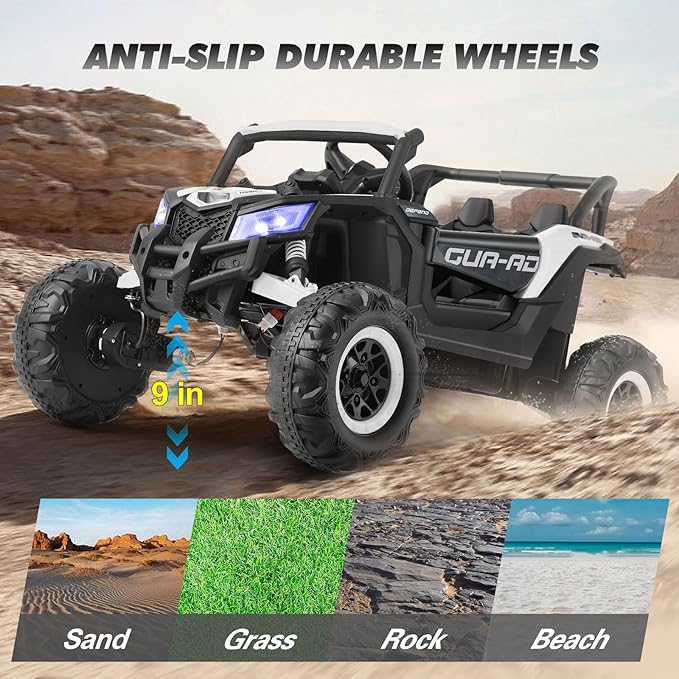 4WD Ride On Car, JOYLDIAS12V Battery Powered Electric Off-Road UTV for Kids, 4X4 Electric Vehicle with 4 Powerful Engines, 2.4G Remote Control, Music, Bluetooth, LED Lights for Boys and Girls, White