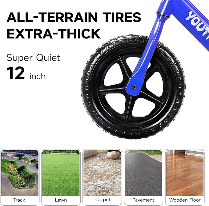 12 Inch Toddler Balance Bike for 1-3 Year Olds, No-Pedal Bike with Tool-Free Adjustable Seat, Quick Assembly, Gift for 1-3 Year Old Boys & Girls with Customizable Plate