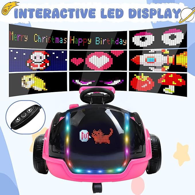 ANPABO 3-in-1 Electric Push Ride On Car, 12V Kids Ride On Toy w/Remote Control, 360° Spin, LED Display, Colorful LED Light, 5-Point Safety Belt, Music Player, Push Car for Toddler Ages 1-3 (Pink)