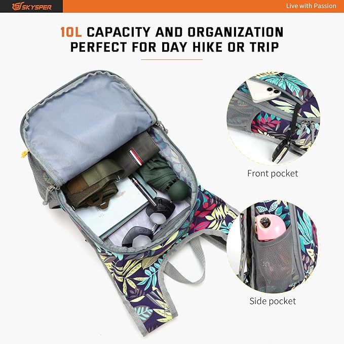 SKYSPER Small Daypack 10L Hiking Backpack Packable Lightweight Travel Day Pack for Women Men