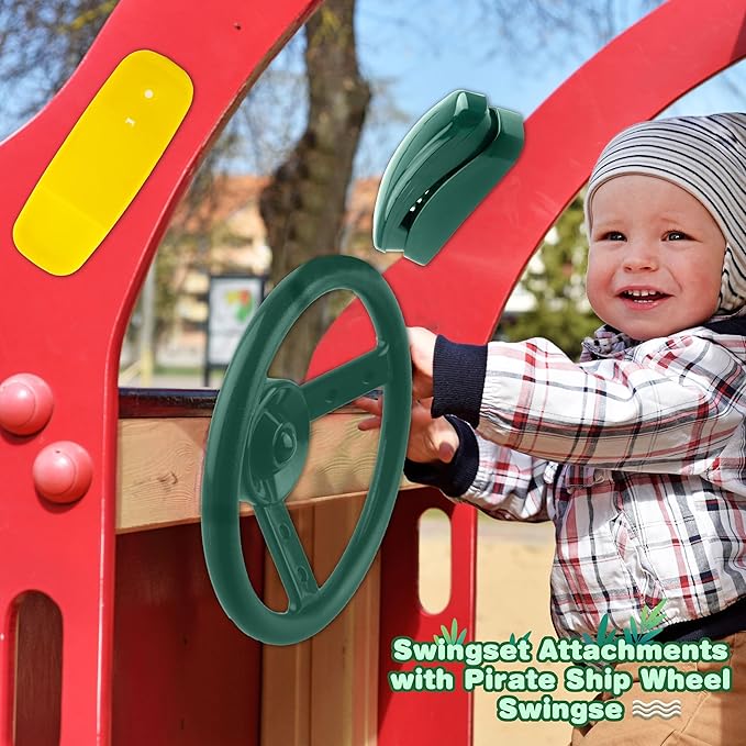 4 Pack Playground Accessories for Kids Outdoor Playground Steering Wheel Priate Ship Wheel Plastic Telephone Phone Toy Swing Set for Playground Backyard Playhouse Tree House (Green,Yellow)