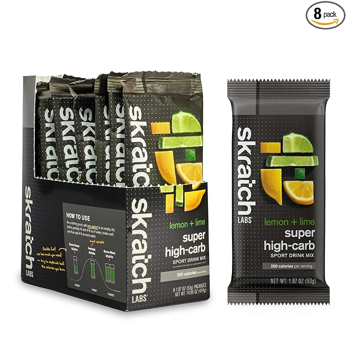 Skratch Labs Super High-Carb Drink Mix Packets - Carbohydrate Powder - Cluster Dextrin and Electrolytes - Endurance Energy- Energy Gel Alternative - Lemon/Lime - 8 Single Serving Packets - Non-GMO