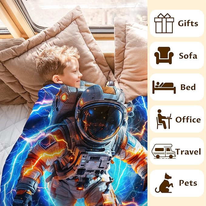 Personalized Astronaut Blanket for Boys Son, Throw Blankets with Custom Name for Kids Adults Astronaut Lovers 50x60 Inches Lightweight Soft Comfy Throw for Sofa Couch Bed Trip