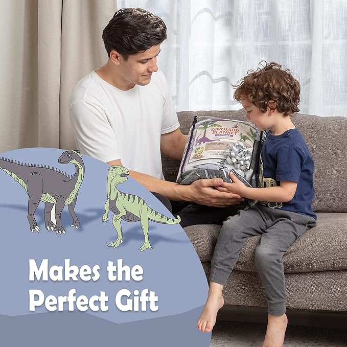 Alphabet Dinosaur Blanket - 50x60 inch Plush Mink & Sherpa Fleece Dinosaur Throw Blankets - Adorable Dino Blanket for Boys or Girls, with 26 Dinos A-Through-Z