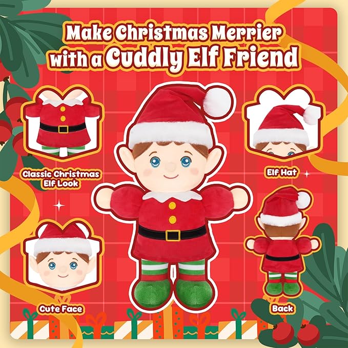 Christmas Elf Plush, Soft Baby Doll Boy First Baby Doll Toys Birthday Christmas Plushies Gift Elf Toy for Toddler Kids Infants