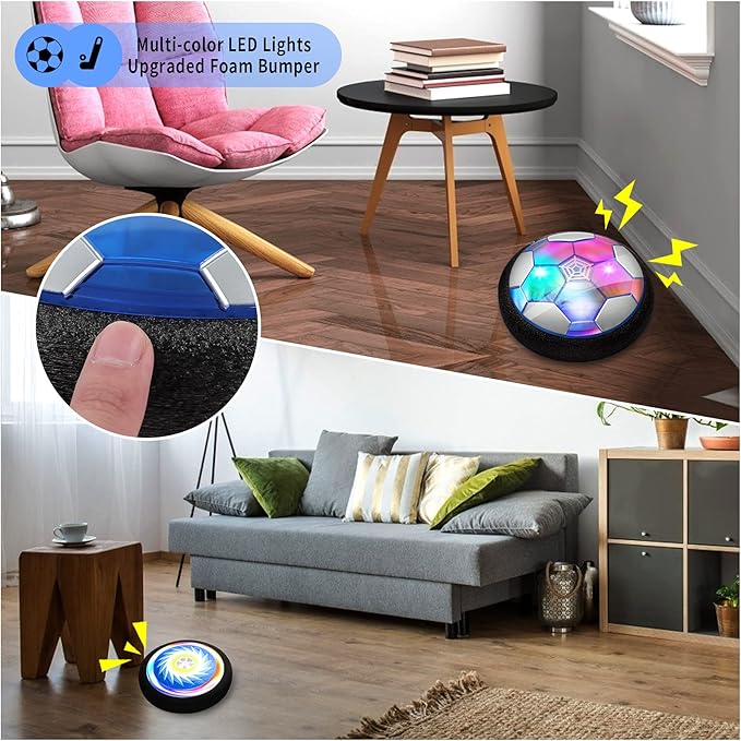 3-in-1 Hover Hockey Soccer Ball Set Kids Toys, Rechargeable Air Soccer and Floating Battery Hockey with LED Lights and Foam Bumper, 2 Goals for Boys and Girls Ages 4 5 6 7 8-12 for Indoor/Outdoor Play