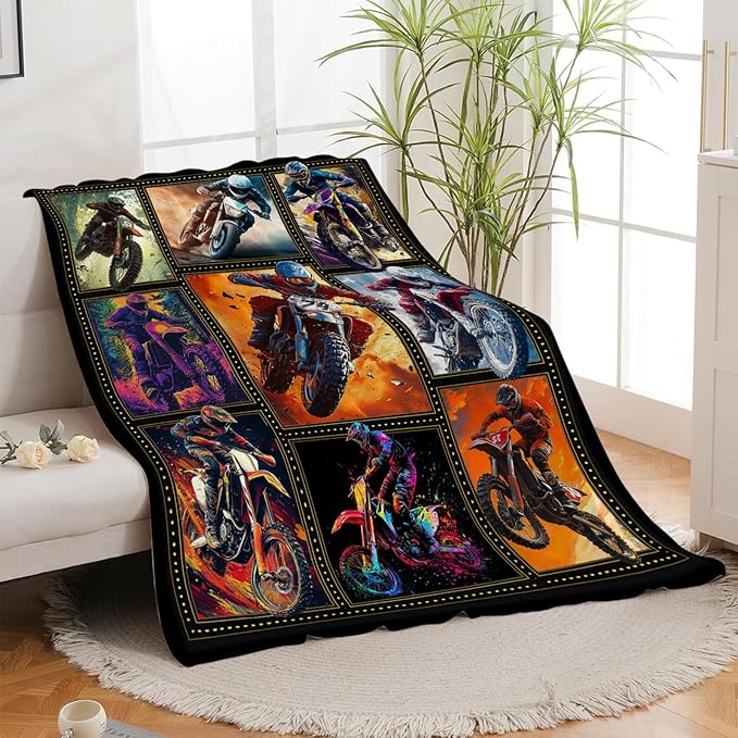 Motorcycle Blanket, Motorcycle Throw Blanket, Racer Sports Gifts Blankets Stuff Fleece Flannel Plush for Men Boys Women Girls Lovers Adults Soft Bedding Gift for Sofa Bed Office Home Decor 80"x60"