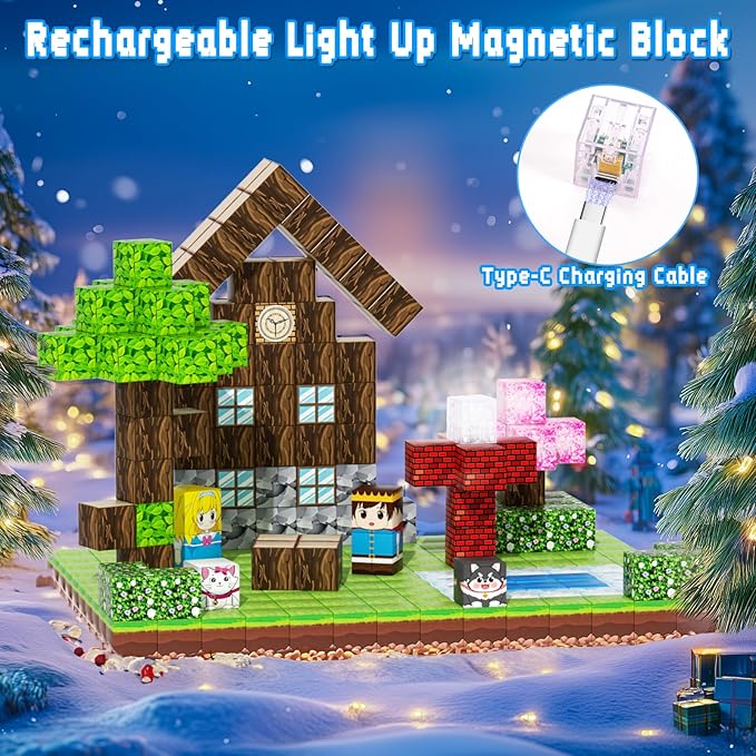 Magnetic Blocks, 108PCS Magnetic Building Blocks for Kids, STEM Build Magnets Forest World Set for Toddler Birthday Xmas Gifts, Montessori Sensory Toys for Boys Girls Aged 3-12, 1" Magnet Cubes