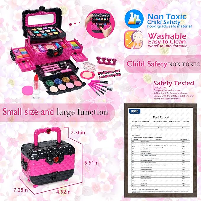 Kids Makeup Sets for Girls - Washable Makeup for Kids 8-12, Maquillaje para Niñas, Play Make Up Kit, Toys for Little Girl, Princess Toddler Kid Stuff, Ages 345679 10 Year Old Girl Birthday Gifts（Rose）