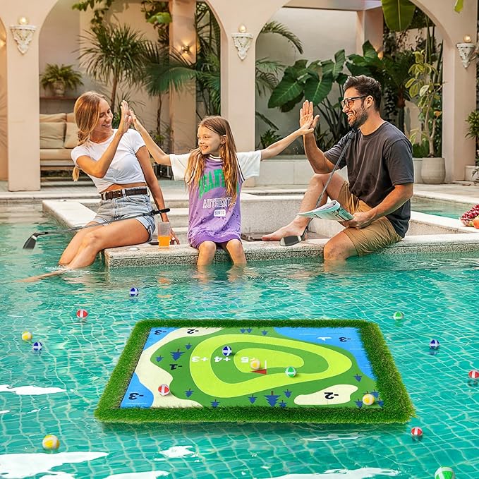 Cupohus Stable Floating Golf Green for Pool-35"x 24" Floating Chipping Green Practice Mat, Adult Fun Backyard Water Golf Games Gift, Support Training Competition for 4 Golfers (Simple Model)
