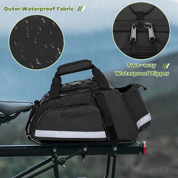 Bike Rear Rack Bag, Pannier Bags for Bicycles with 12L Capacity, Bike Trunk Cooler Bag with Reflective Strips, Reinforced Handle and Removable Shoulder Strap
