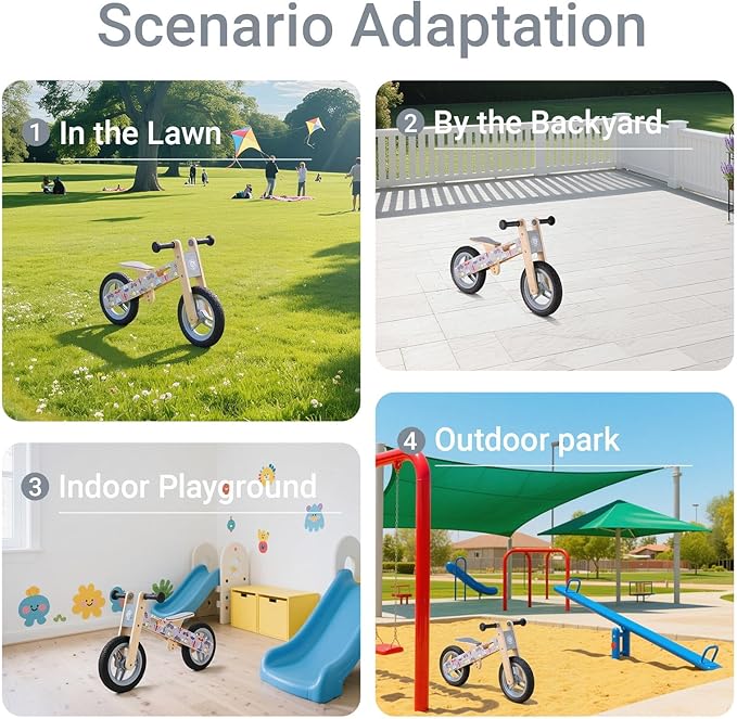 Wooden Toddler Balance Bike, Kids Balance Bike for 3 Year Old with Adjustable Seat, No Pedal Toddler Bicycle for Kids 3-5 for Boys and Girls Birthday Gifts Toys