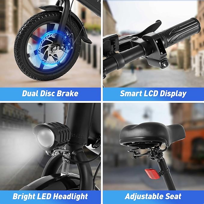 DYU Electric Bike for Adults Teens, Folding Electric Bicycle,Commuter City E-Bike with 350W Motor and 36V 7.8Ah Battery,3 Levels Assist, Dual Disc Brakes