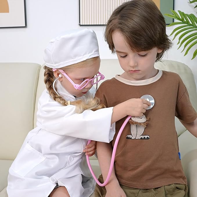 Durable Doctor Kit for Kids, 27 Pcs Deluxe Pretend Play Set Medical Toy with Real Stethoscope for Toddlers Boys Girls Christmas Birthday Gift Aged 3 4 5 6 7 8(Pink)