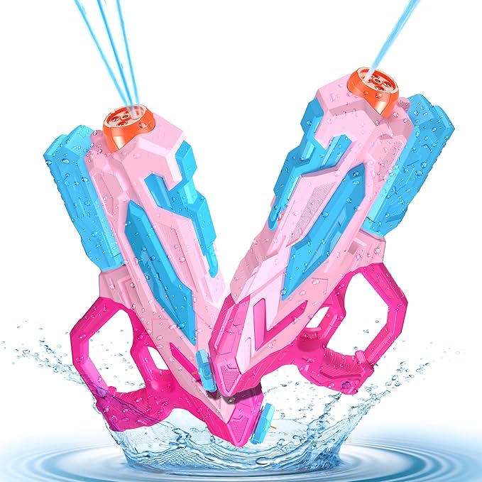 2 PCS Water Gun for Kids, Super Squirt Guns Water Soaker Blaster - 4 Shooting Modes Switch - 26 Ft Long Shooting Range - Summer Water Toys Gun for Boys Girls Adults Outdoor Pool/Garden - Pink