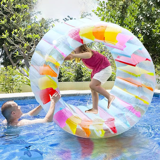 Joliyoou Water Wheel Pool Float, 47" Inflatable Roller Float for Kids, Giant Colorful Pool Toy for Children Swimming Pools, Lakes, Beaches, Lawns, Summer Parties Fun