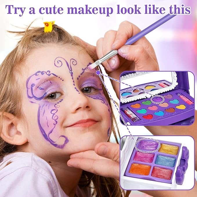 Kids Makeup Kit for Girl Gifts, 54PCS Teensymic Toys Washable Little Girls Princess Make Up Toys for 4 5 6 7 8 9 Year Old Girl Birthday Gift (Purple)