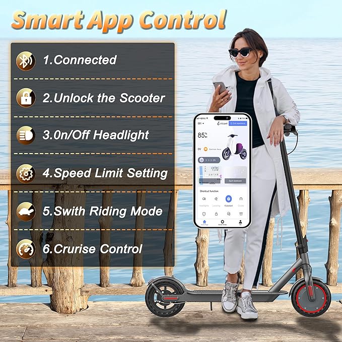 Electric Scooter Adults, Powerful 350W E-Scooter, Max 19 Mph & 15-19 Miles Range Scooters, Folding Scooters with 8.5" Solid Tires, Commuting Scooter Kick Scooter with APP Control (Seats Optional)